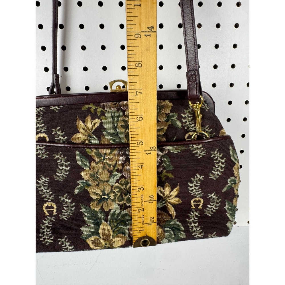 Vtg Etienne Aigner Floral Tapestry Kiss Lock Crossbody Purse - Picture 8 of 9